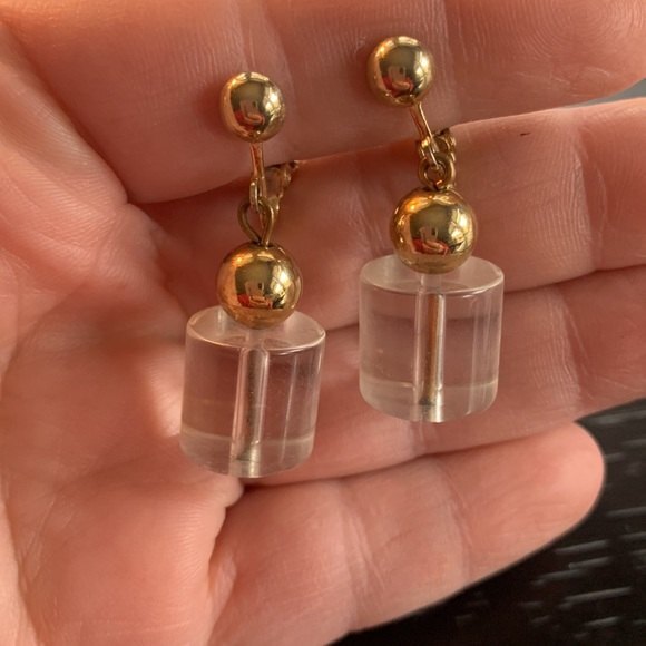 Clear pop art cylinder clip on earrings - Picture 4 of 4